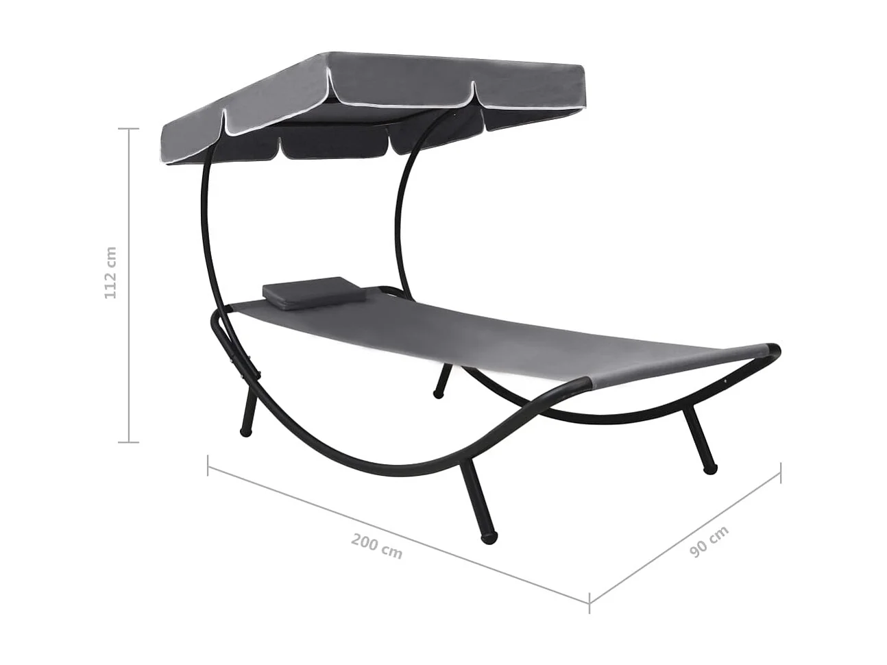 Buitendagbed met luifel en kussen, grijs