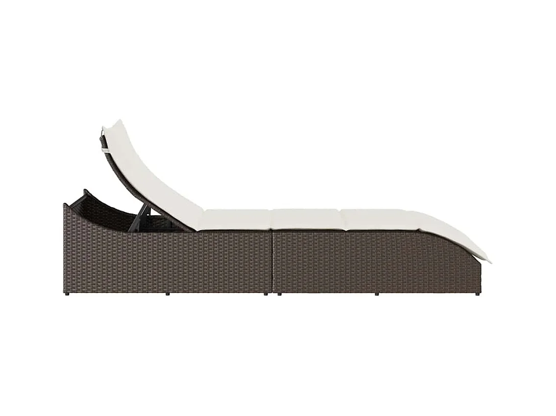 Opvouwbare loungestoel met bruin opbergkussen van geweven hars