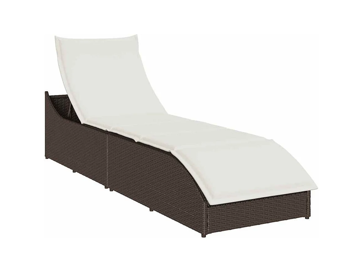 Chaise longue pliante coussin rangement marron résine tressée