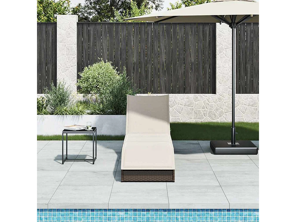 Chaise longue pliante coussin rangement marron résine tressée