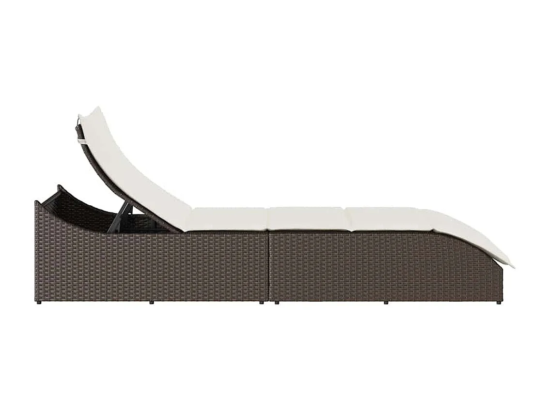 Chaise longue pliante coussin rangement marron résine tressée