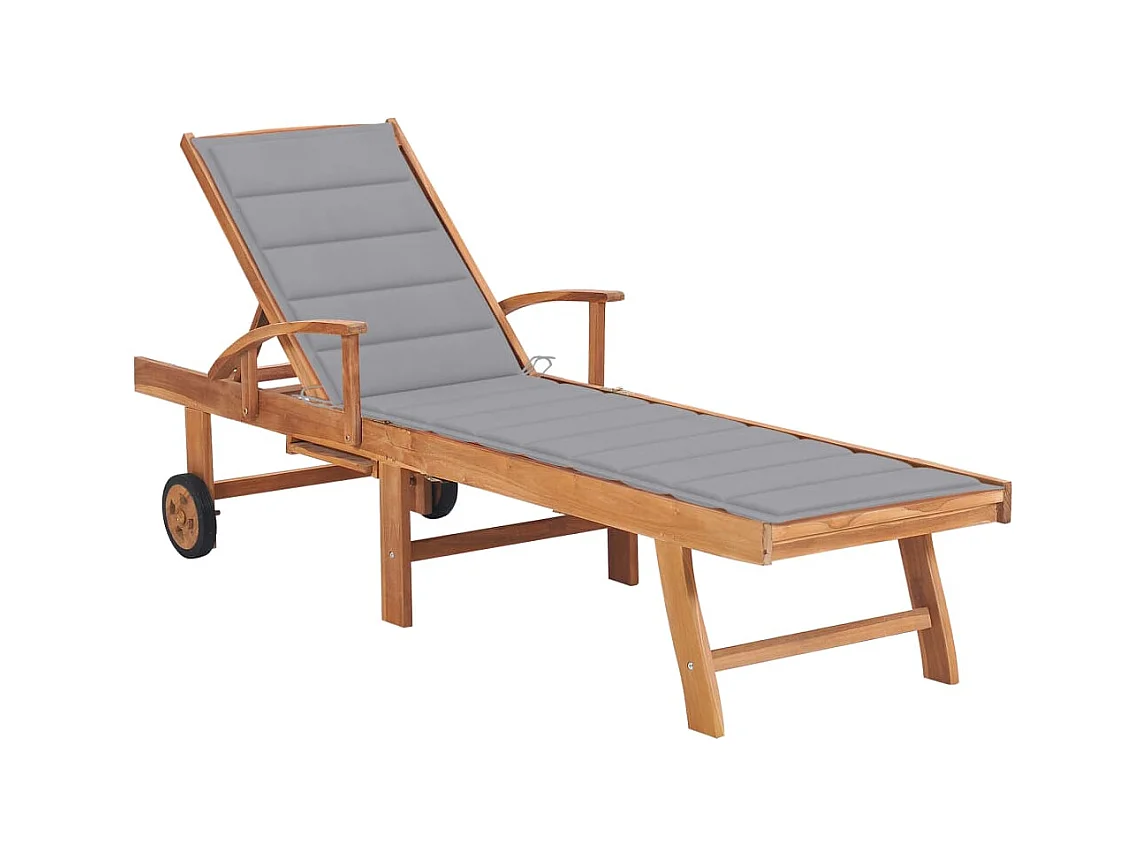 Chaise longue avec coussin gris Bois de teck solide