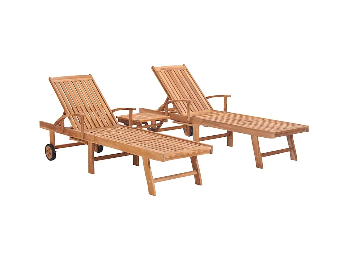 Set van 2 loungestoelen met tafel, massief teakhout