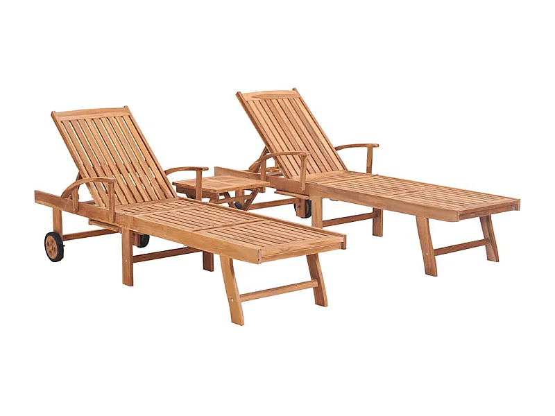 Conjunto de 2 sillones con mesa, madera maciza de teca.