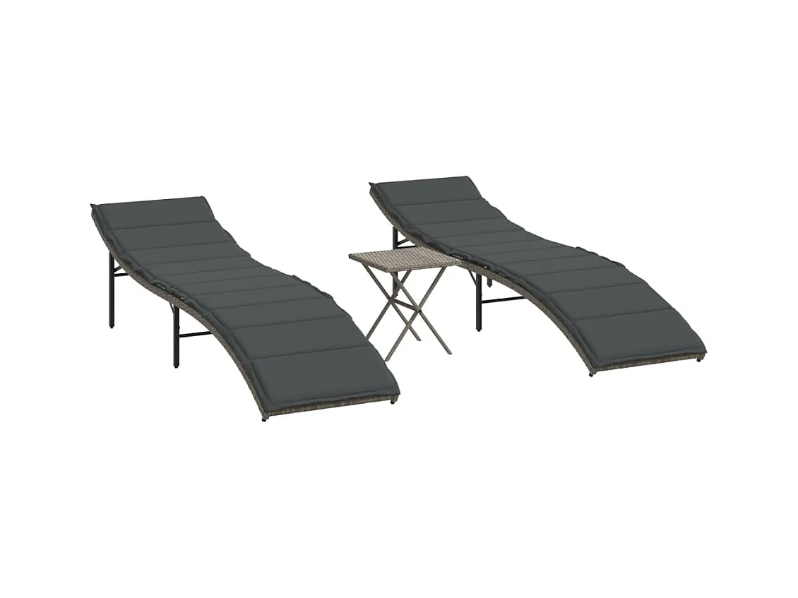 Set van 2 ligstoelen met grijze kunsthars rieten tafel