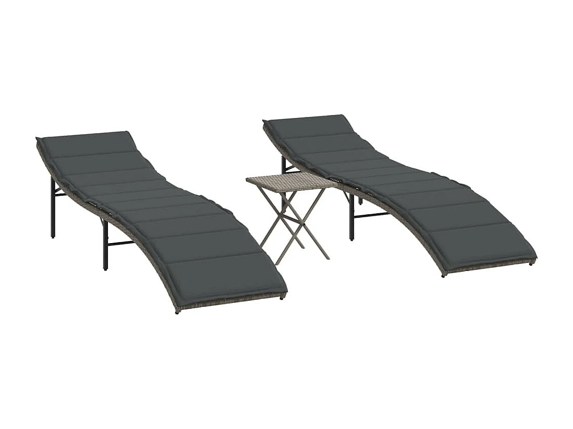 Conjunto de 2 tumbonas con mesa de mimbre de resina gris