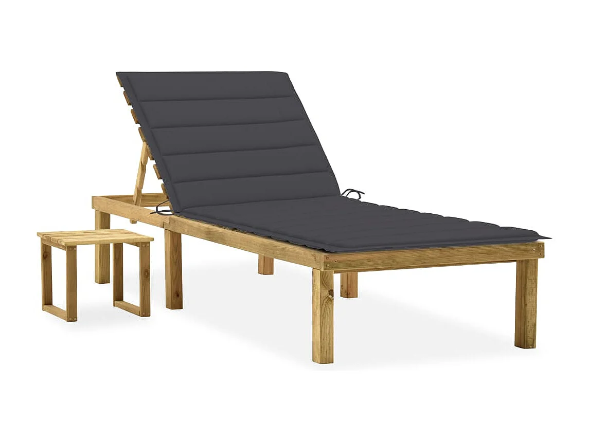 Chaise longue de jardin avec table et coussin Pin imprégné