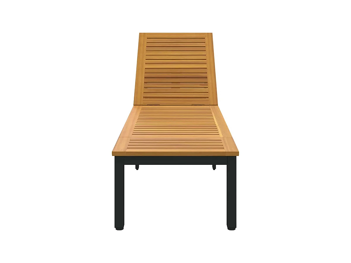 Chaise longue noire, 200 x 55 x 35 cm, en bois d'acacia costaud.