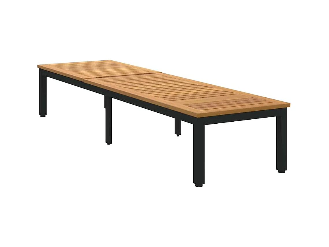 Chaise longue noire, 200 x 55 x 35 cm, en bois d'acacia costaud.
