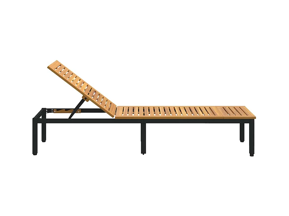 Chaise longue noire, 200 x 55 x 35 cm, en bois d'acacia costaud.