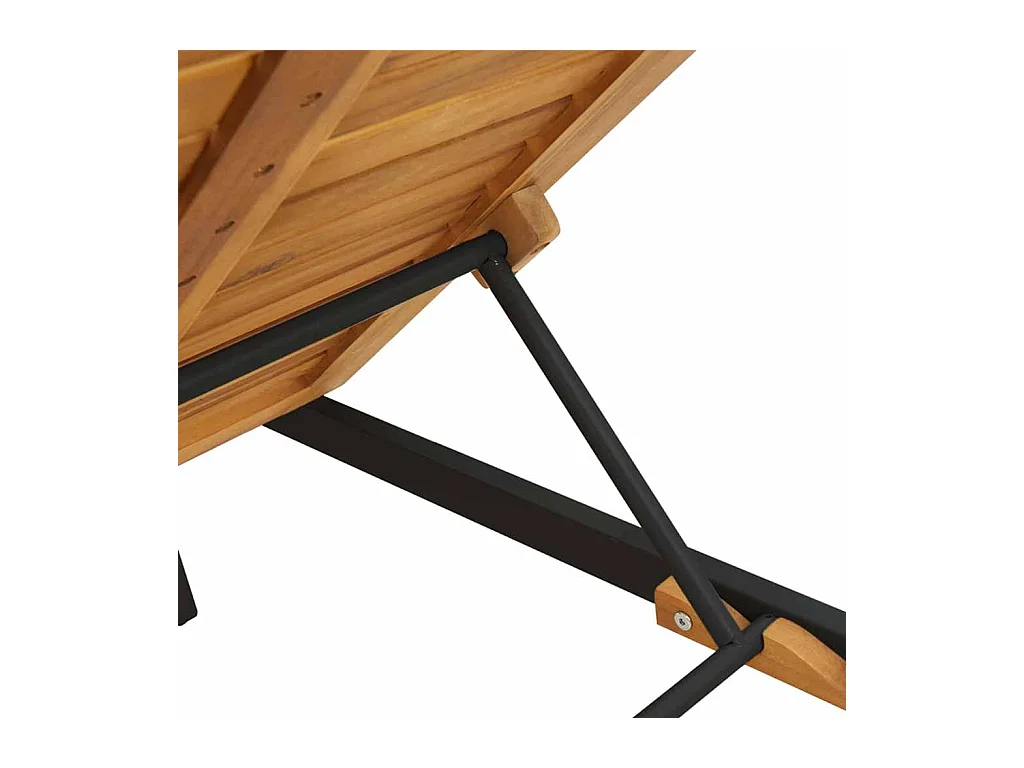 Chaise longue noire, 200 x 55 x 35 cm, en bois d'acacia costaud.