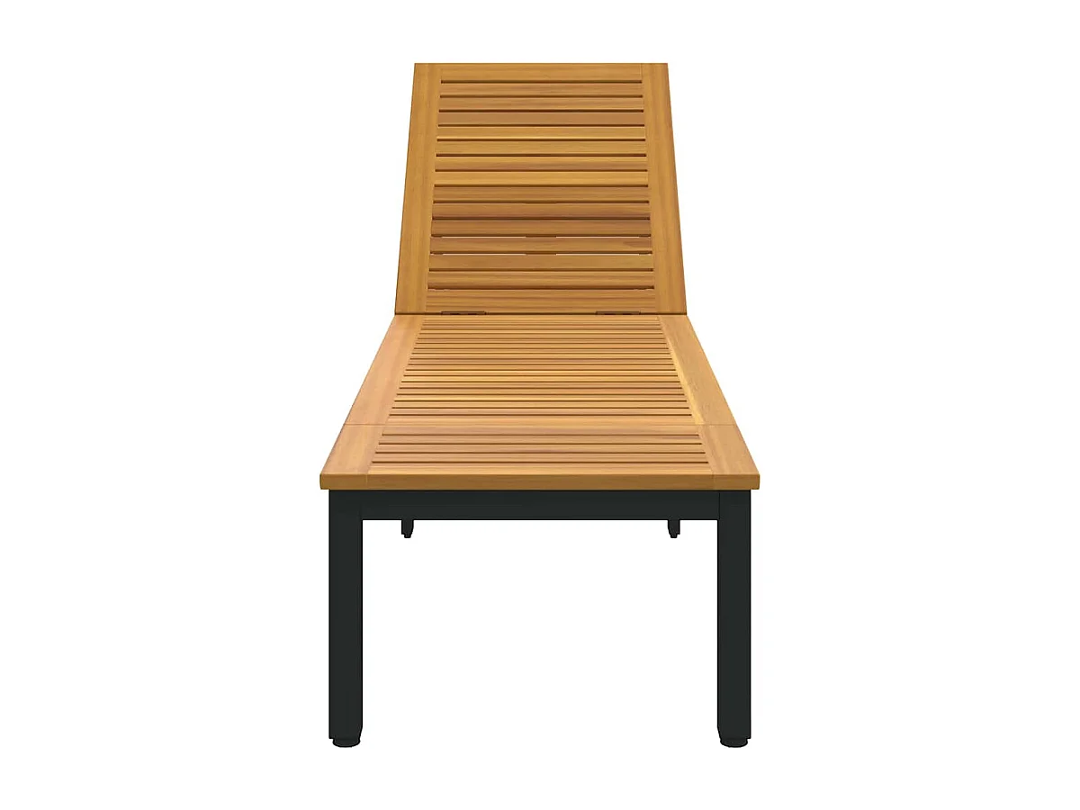 Chaise longue noire, 200 x 55 x 35 cm, en bois d'acacia costaud.