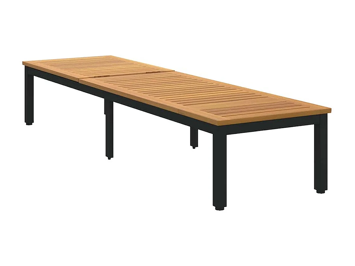 Chaise longue noire, 200 x 55 x 35 cm, en bois d'acacia costaud.