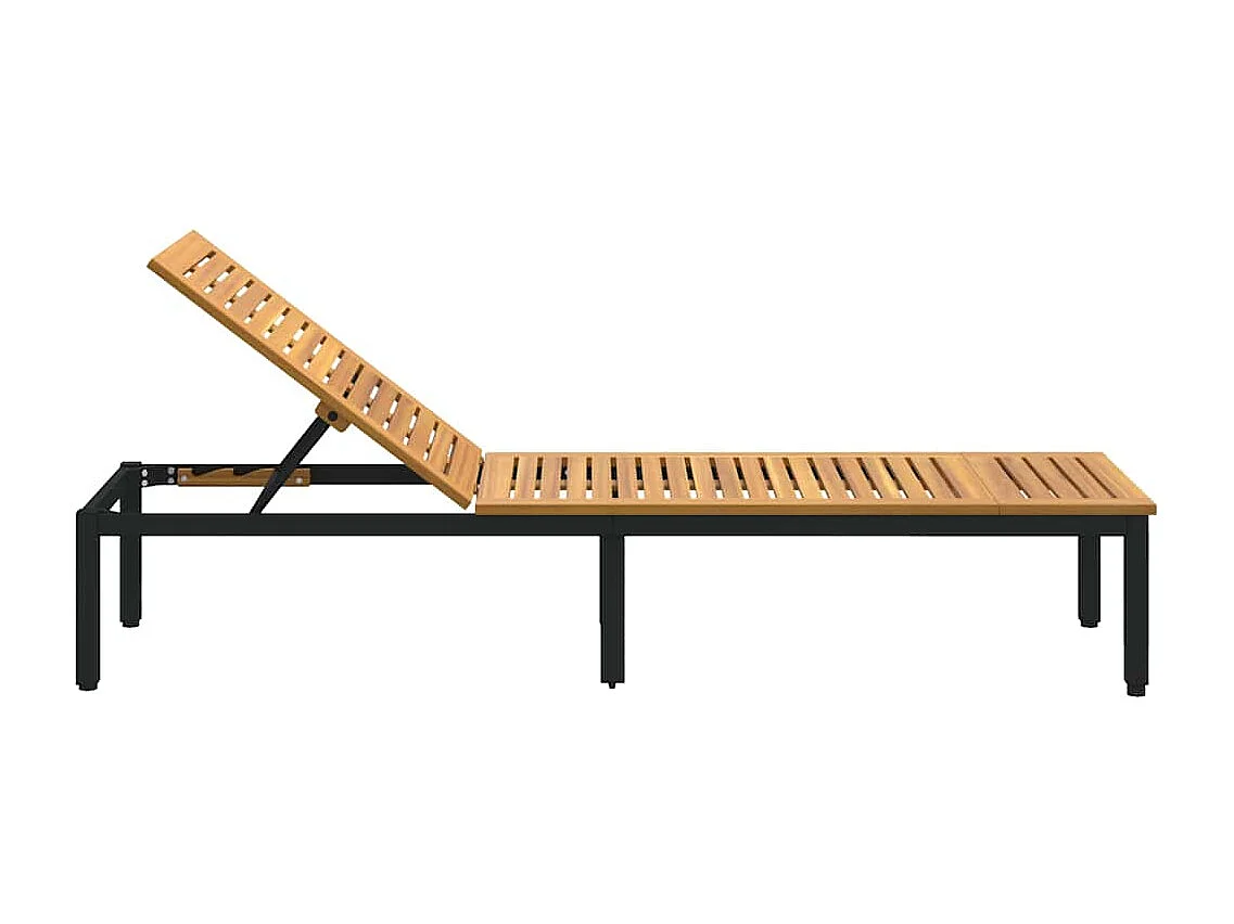 Chaise longue noire, 200 x 55 x 35 cm, en bois d'acacia costaud.