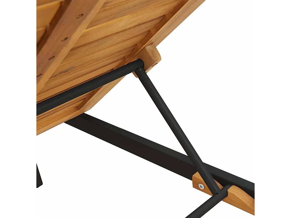 Chaise longue noire, 200 x 55 x 35 cm, en bois d'acacia costaud.