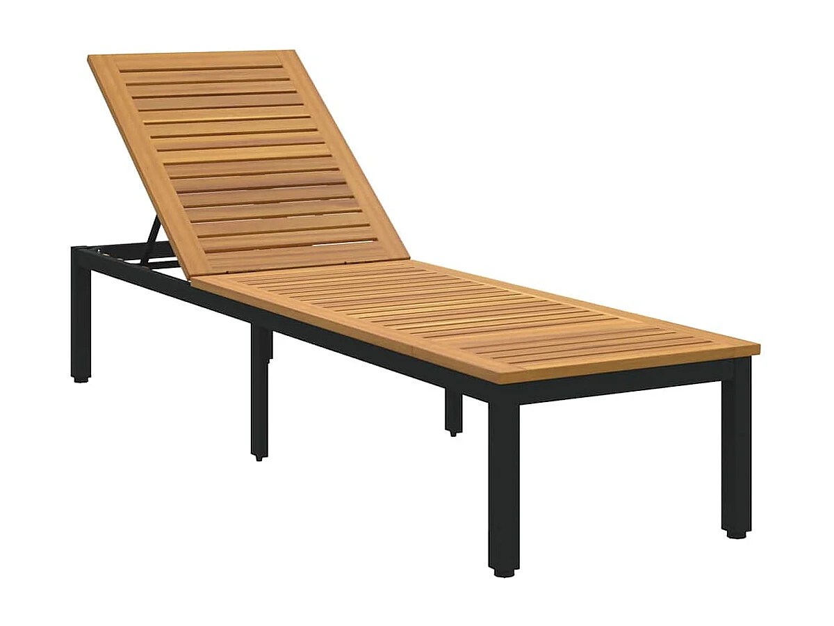 Chaise longue noire, 200 x 55 x 35 cm, en bois d'acacia costaud.