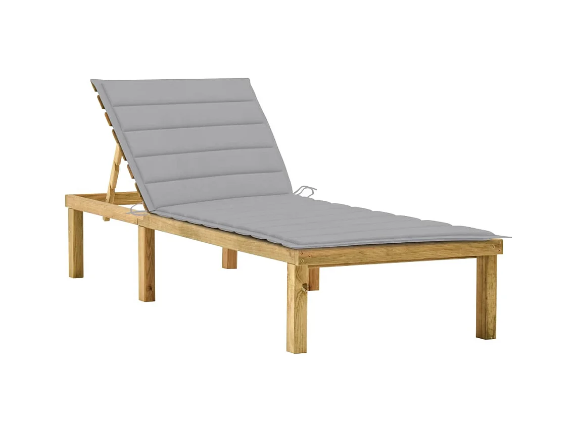 Chaise longue met grijs kussen Geïmpregneerd grenenhout