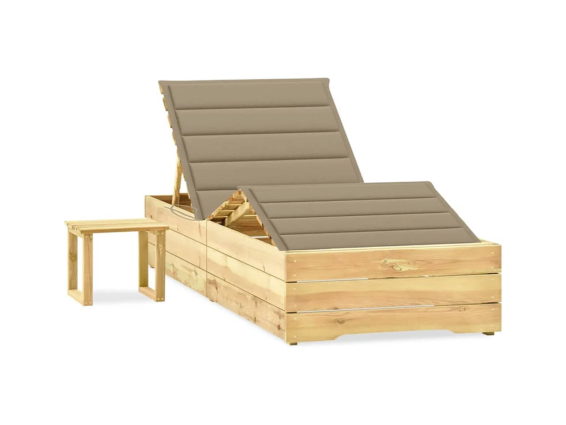 Tuinligstoel met tafel en kussen Geïmpregneerd grenen