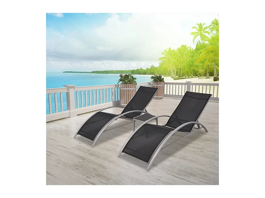 Zwarte aluminium ligstoelen met tafel