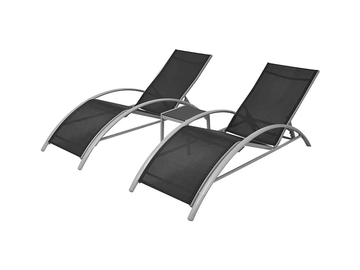 Zwarte aluminium ligstoelen met tafel