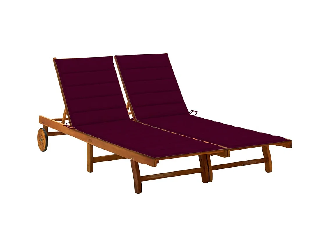 Chaise longue de jardin 2 places avec coussins Acacia solide