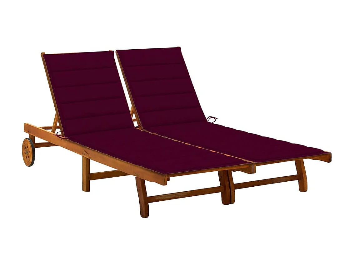 Chaise longue de jardin 2 places avec coussins Acacia solide
