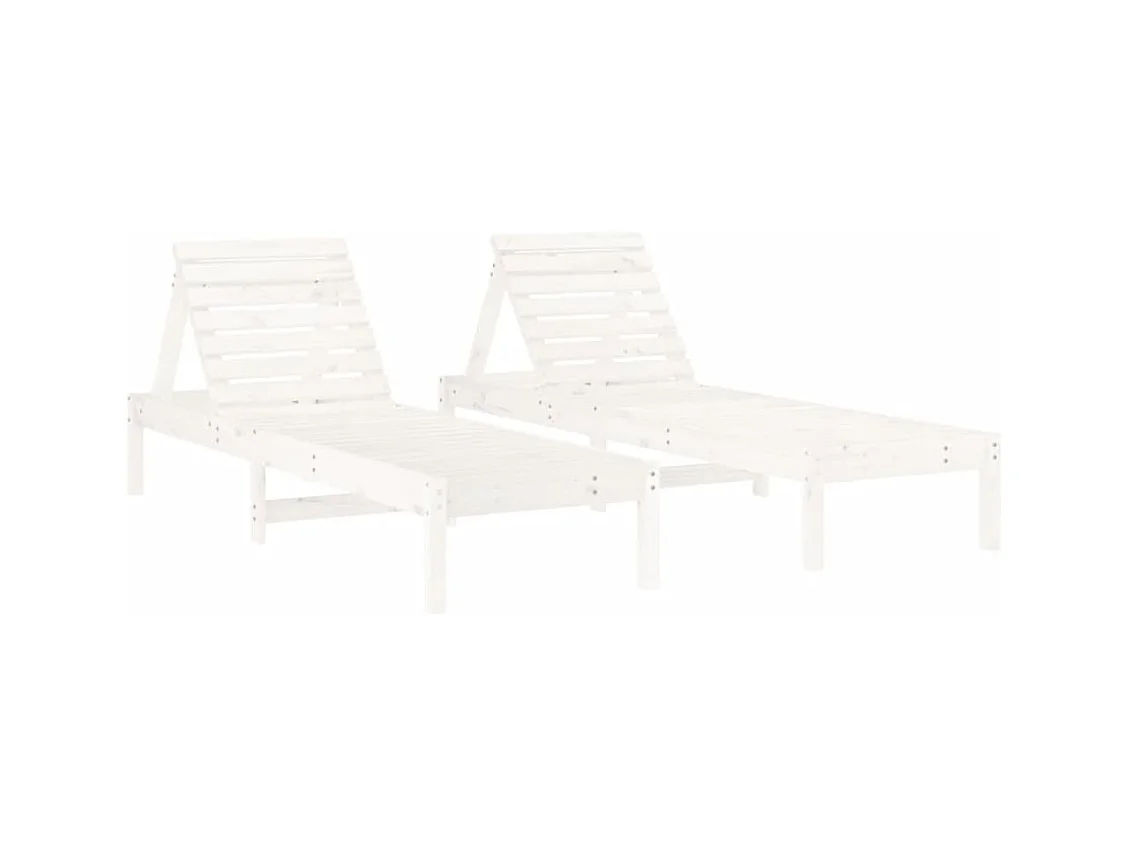 Set di 2 sedie a sdraio bianche 199,5x60x74cm in legno massello di pino