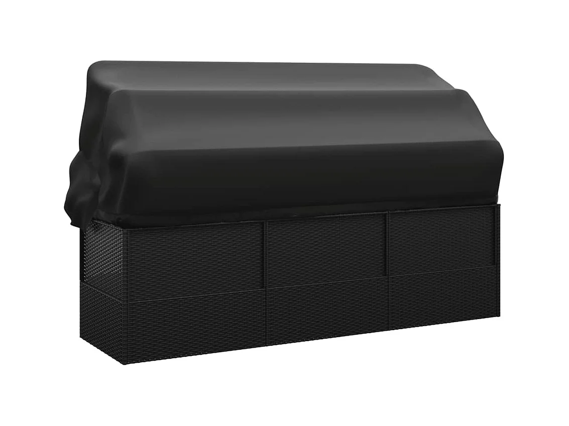 Lit de salon d'extérieur toit et coussins Noir Résine tressée