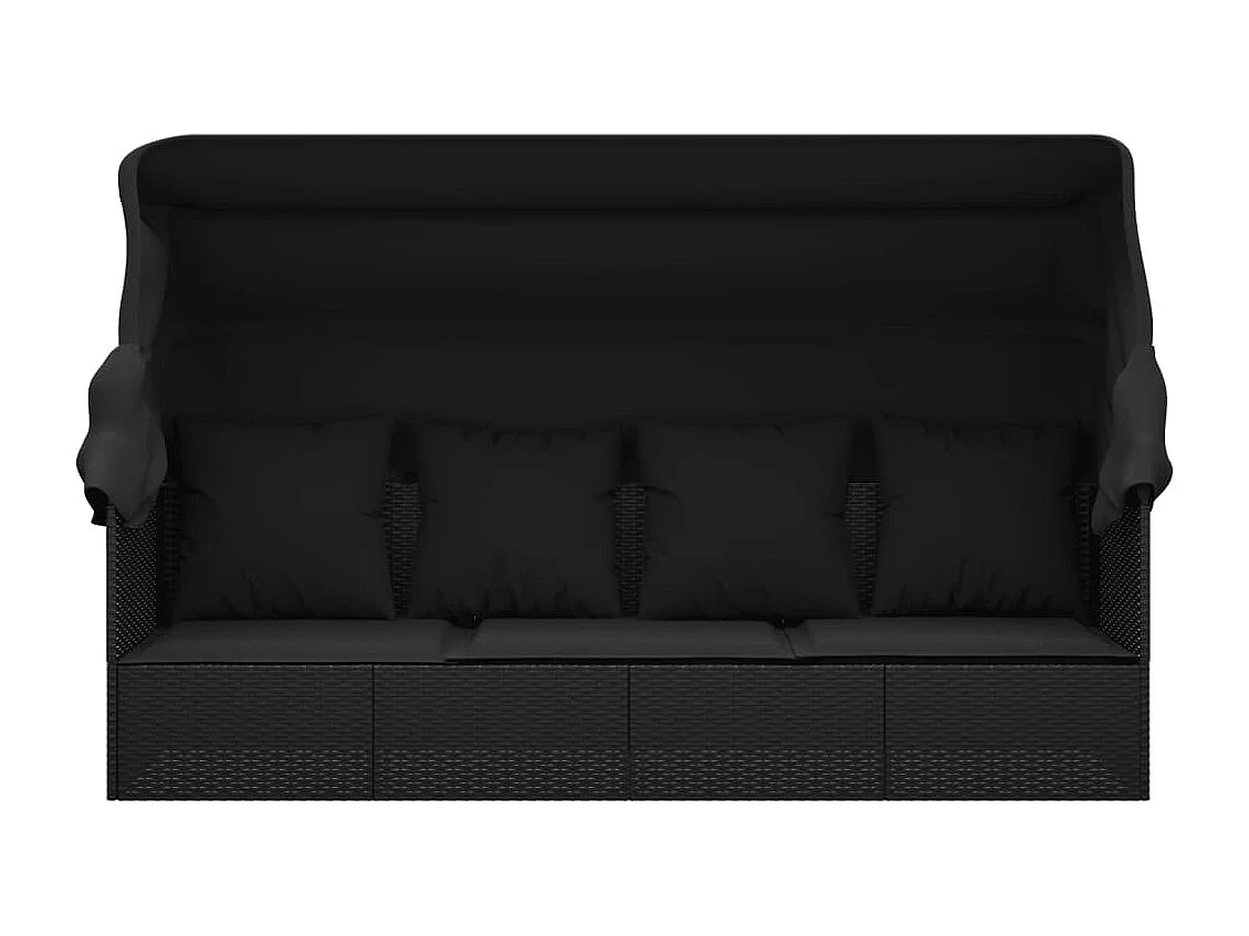 Lit de salon d'extérieur toit et coussins Noir Résine tressée