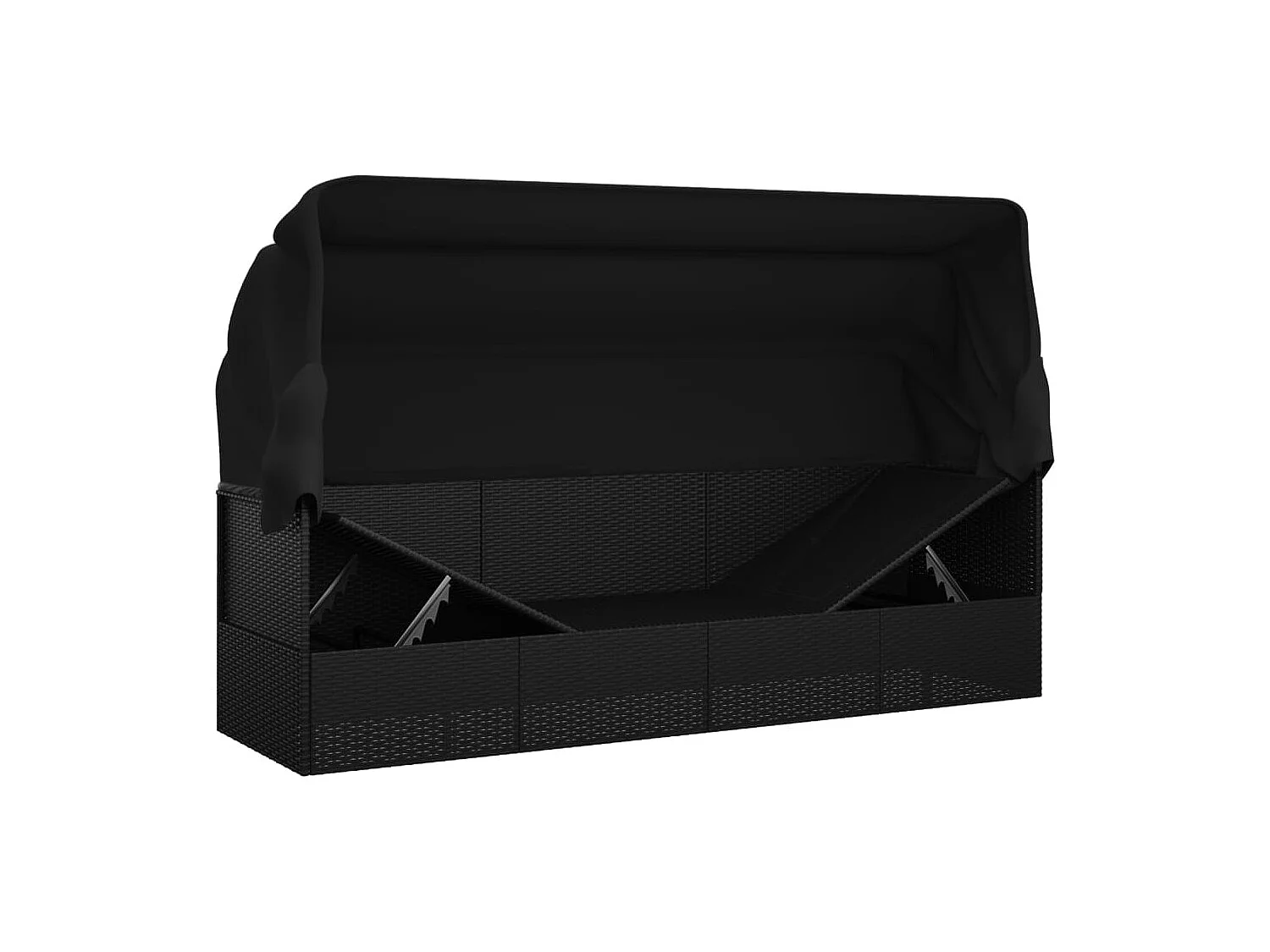 Lit de salon d'extérieur toit et coussins Noir Résine tressée