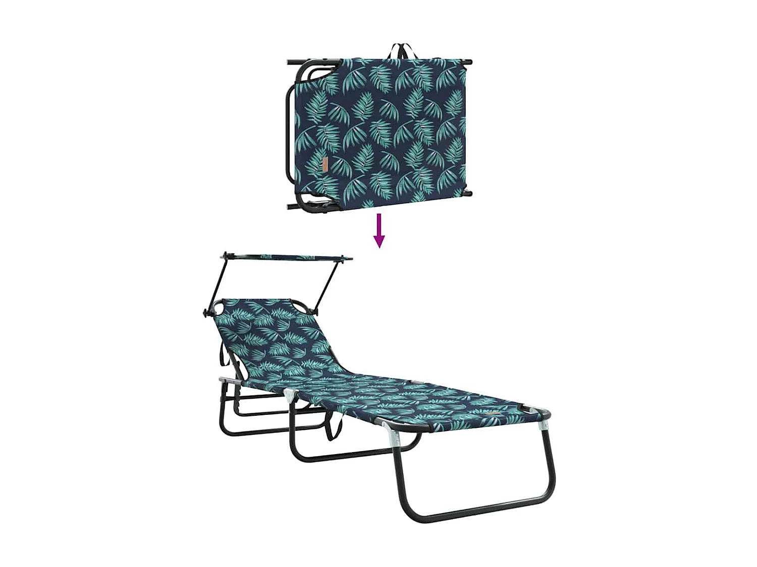 Chaise longue pliante avec imprimé auvent en tissu Oxford 600D