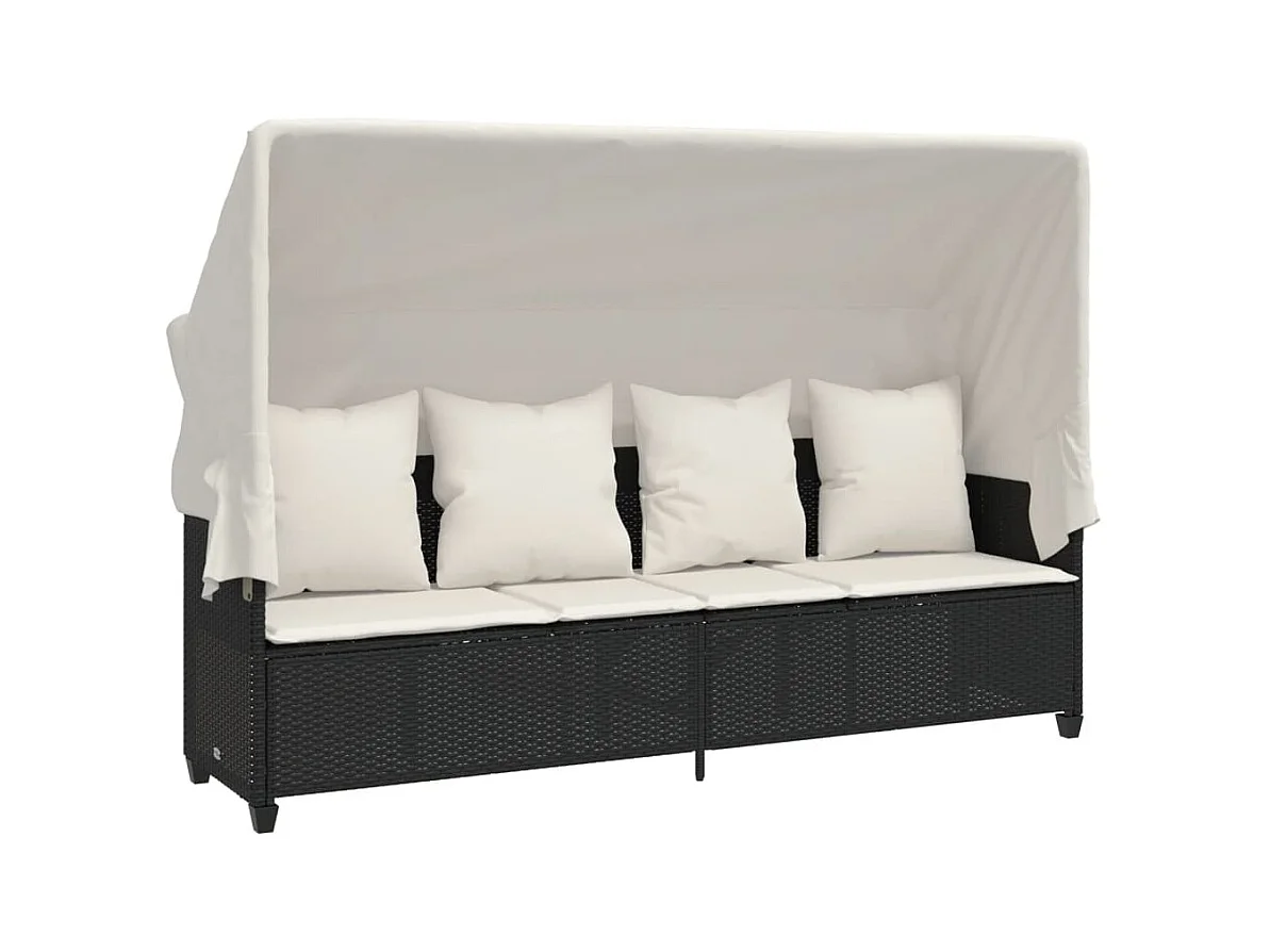 Loungestoel met luifel en zwarte geweven harskussens