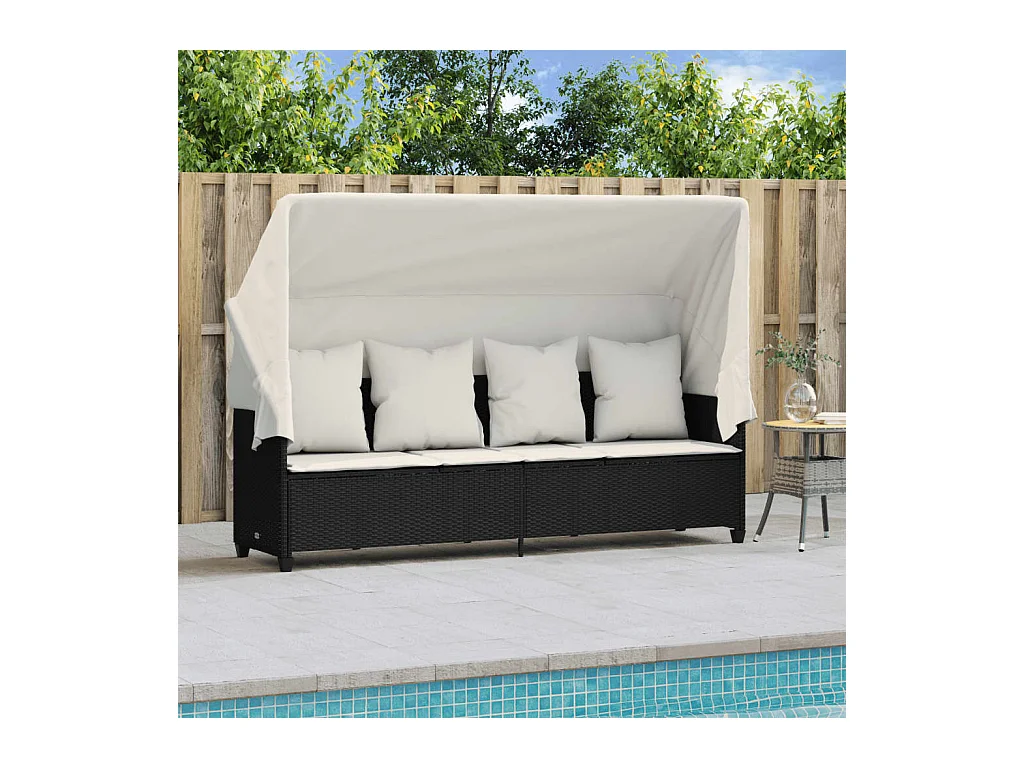 Loungestoel met luifel en zwarte geweven harskussens