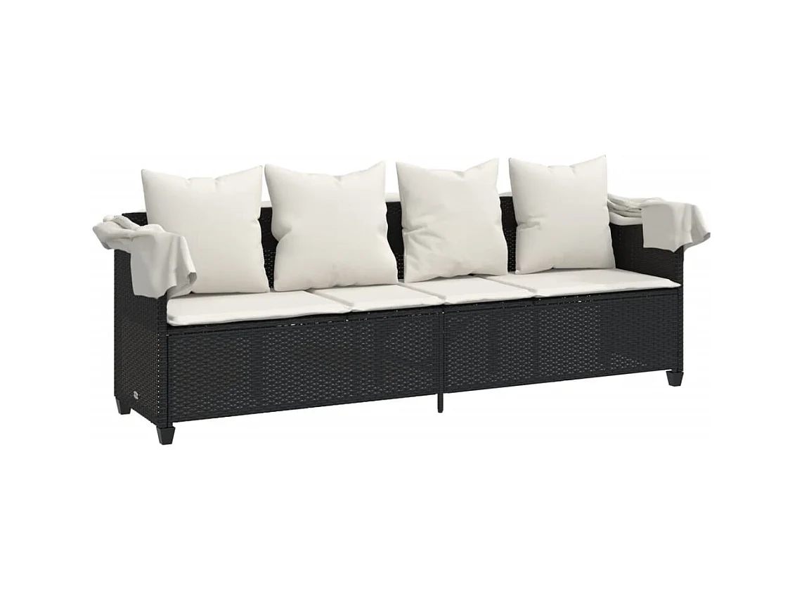 Loungestoel met luifel en zwarte geweven harskussens