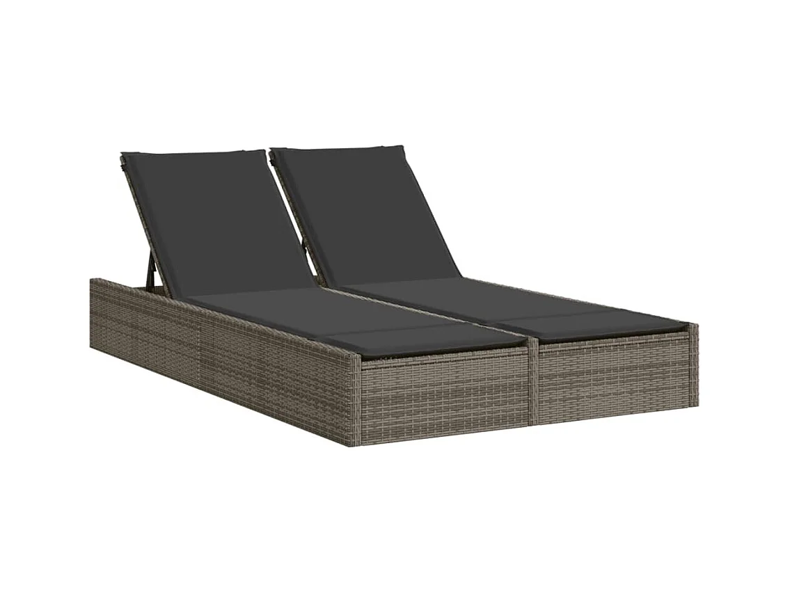 Chaise longue doble con cojines de mimbre de resina gris