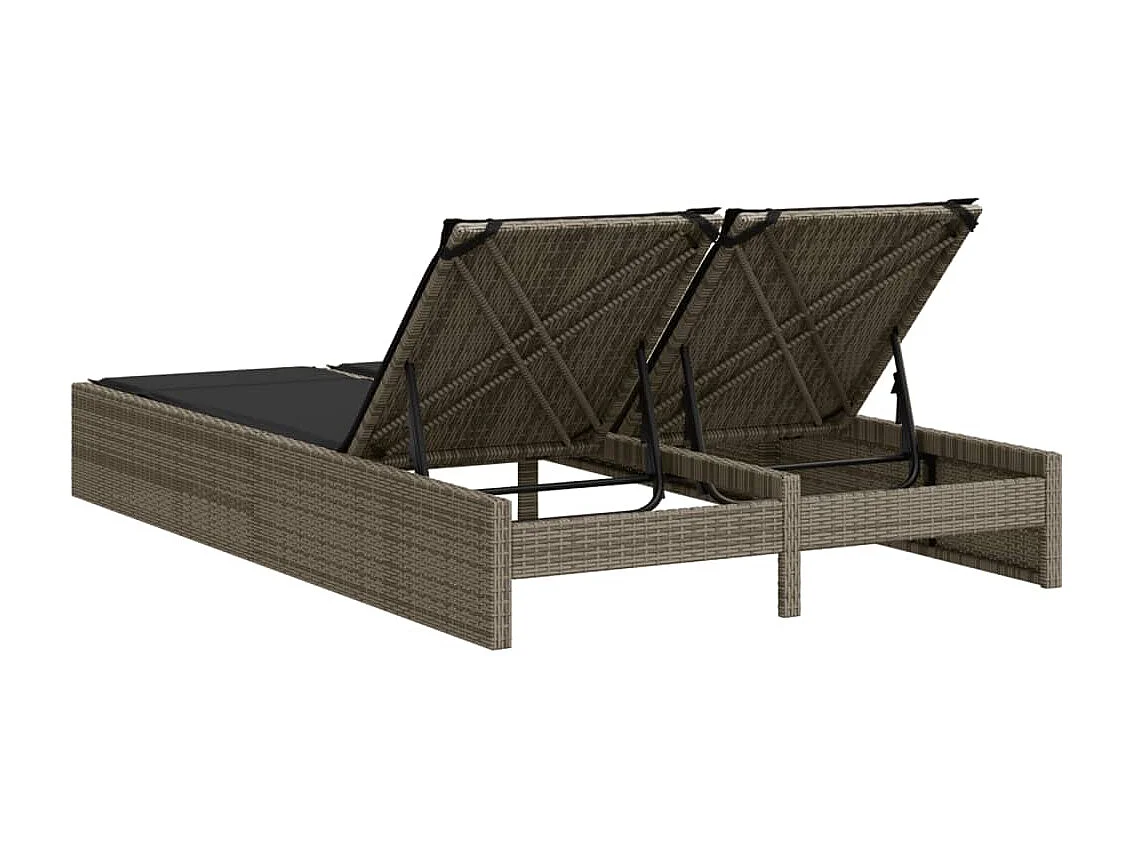 Chaise longue doble con cojines de mimbre de resina gris