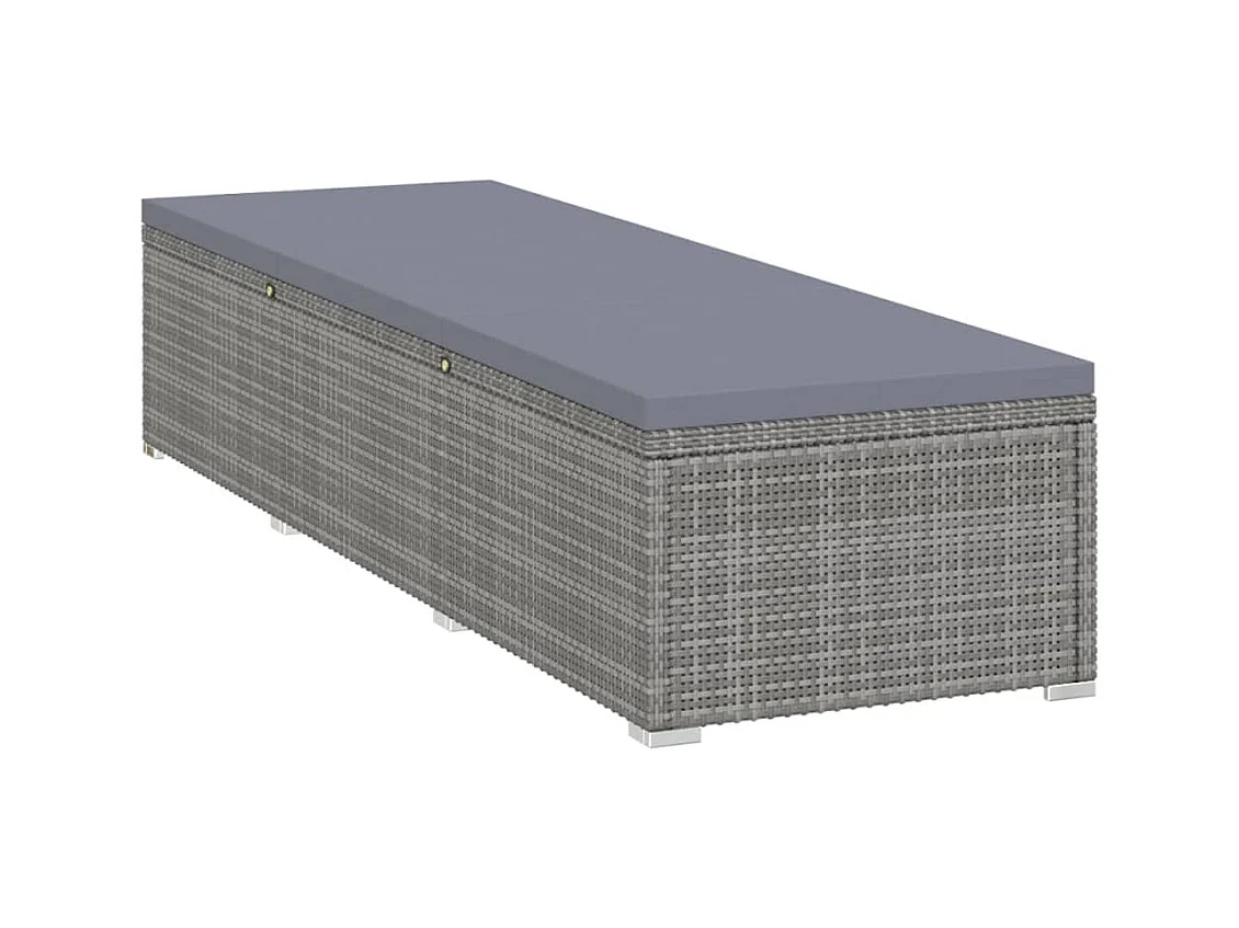 Loungestoel met kussen en theetafel Grijs gevlochten hars