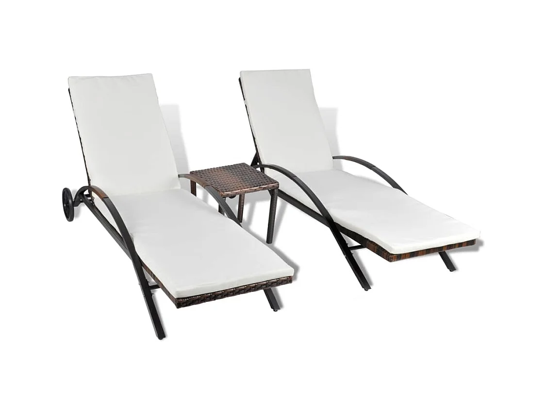 Bruine gevlochten hars ligstoelen met tafel