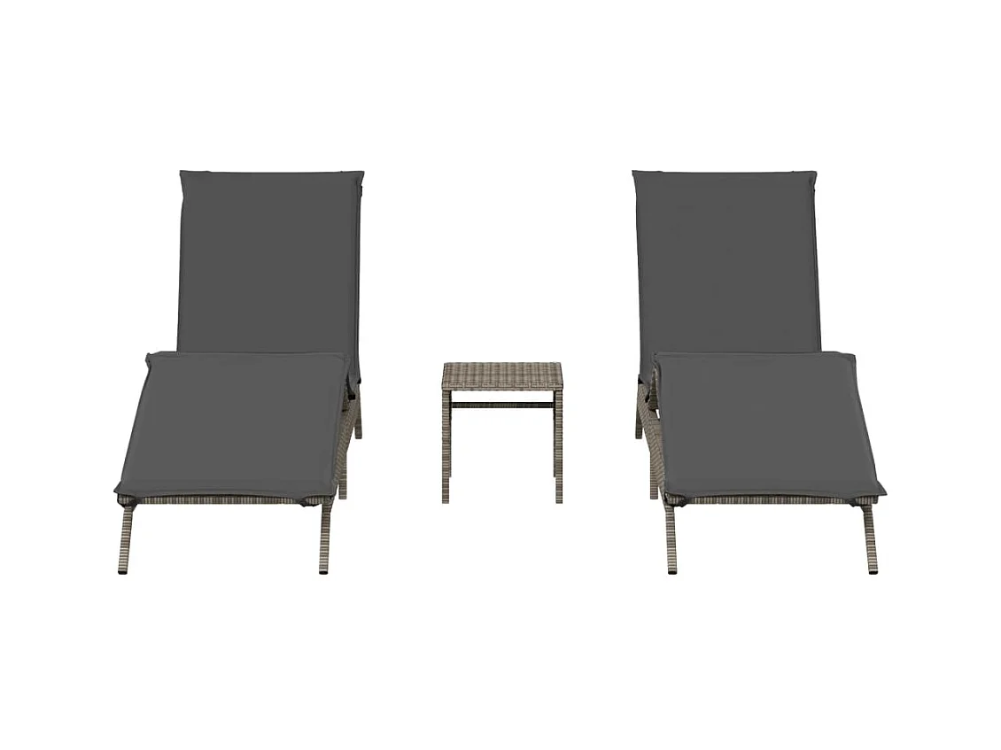 Conjunto de 2 tumbonas con mesa de mimbre de resina gris