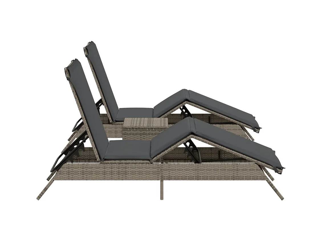 Conjunto de 2 tumbonas con mesa de mimbre de resina gris