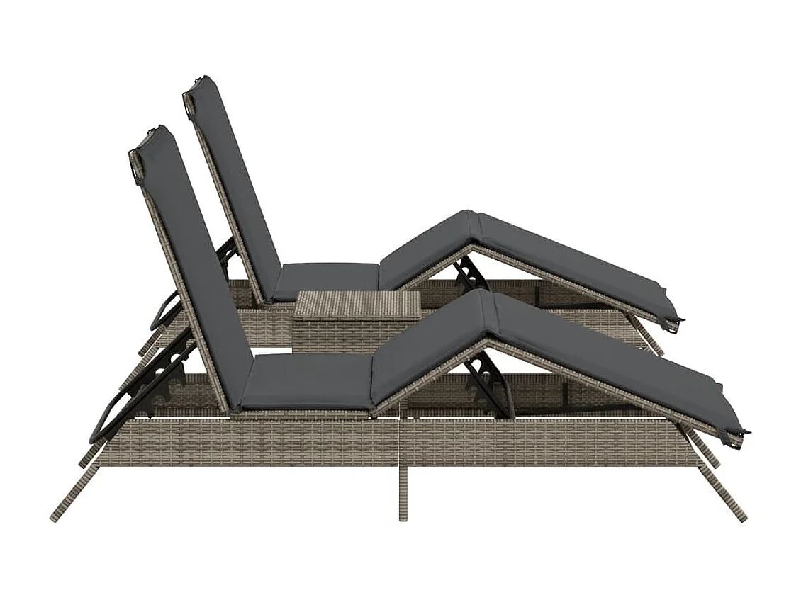 2er-Set Liegestühle mit grauem Korbtisch aus Harz