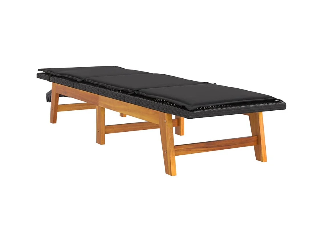 Chaise longue met kussen van kunstharsriet/massief acaciahout