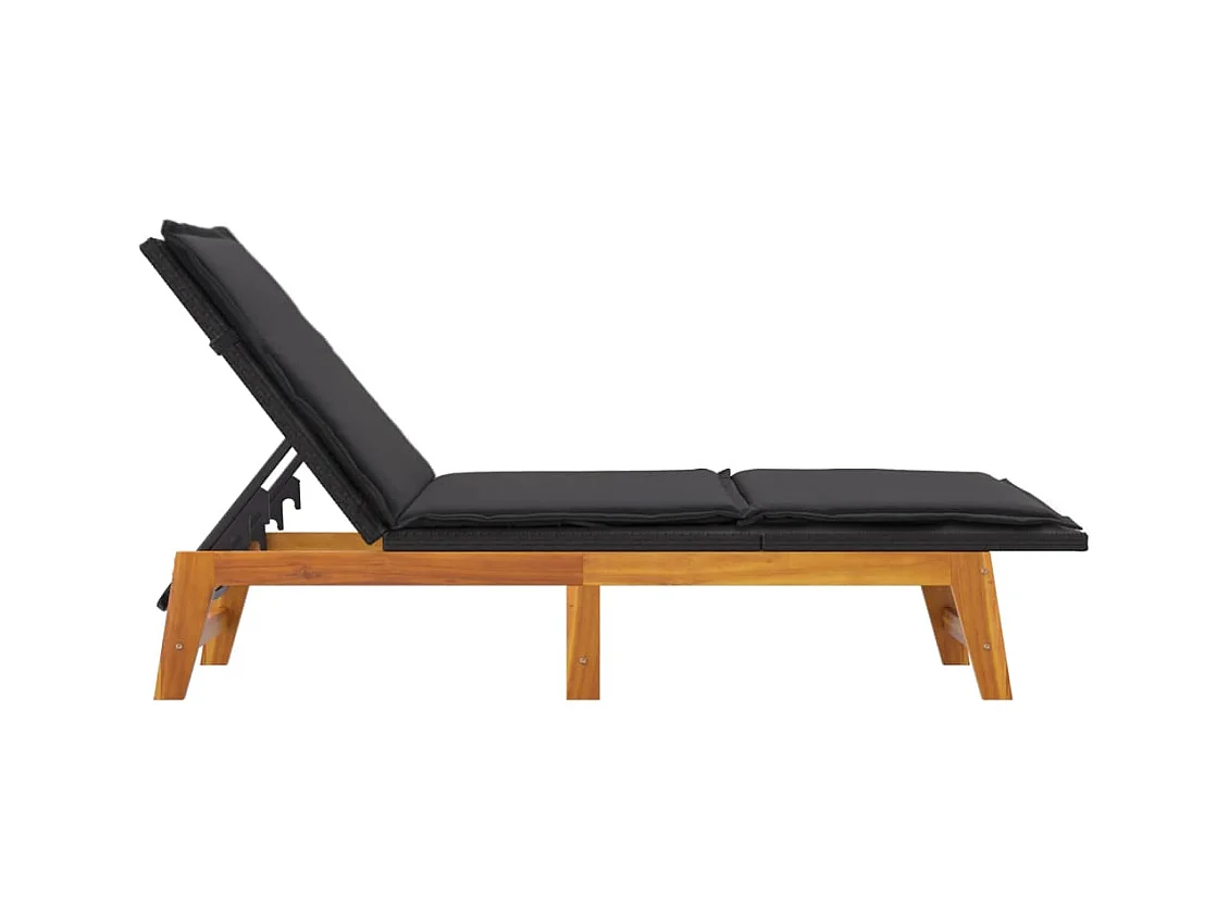 Chaise longue met kussen van kunstharsriet/massief acaciahout