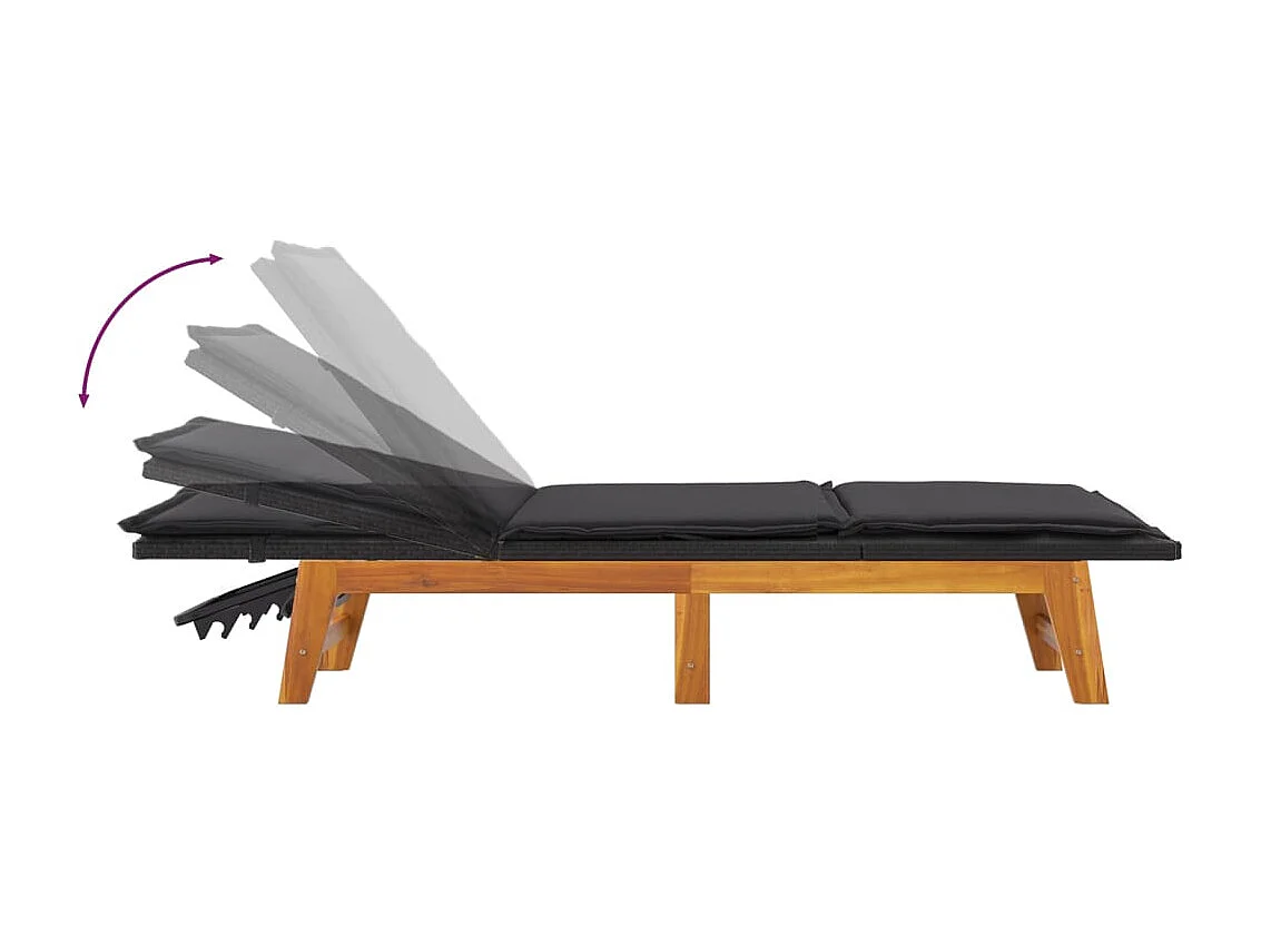 Chaise longue con cojín Mimbre de resina/madera maciza de acacia