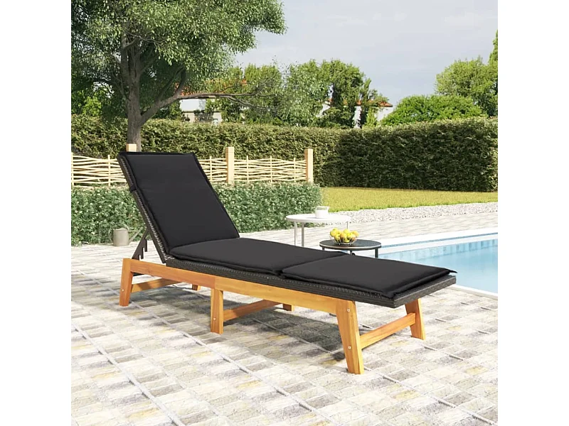 Chaise longue con cojín Mimbre de resina/madera maciza de acacia