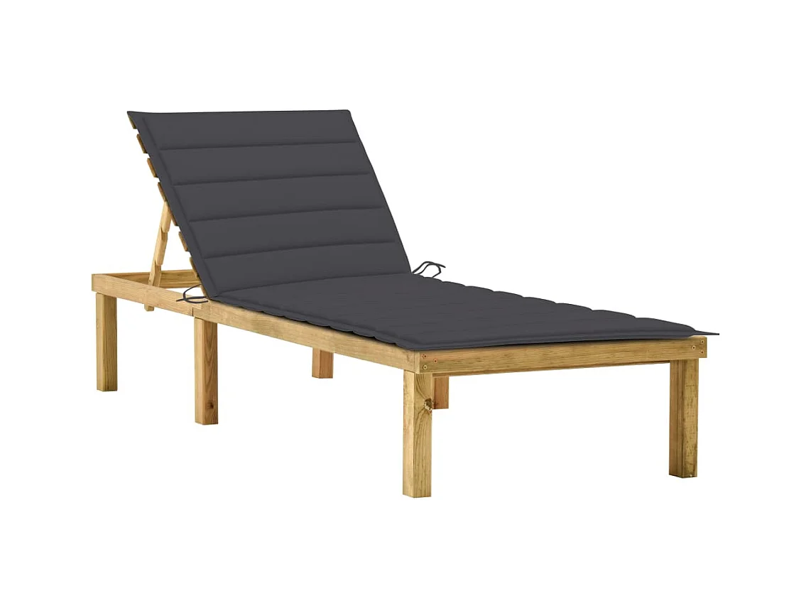 Chaise longue avec coussin anthracite Bois de pin imprégné