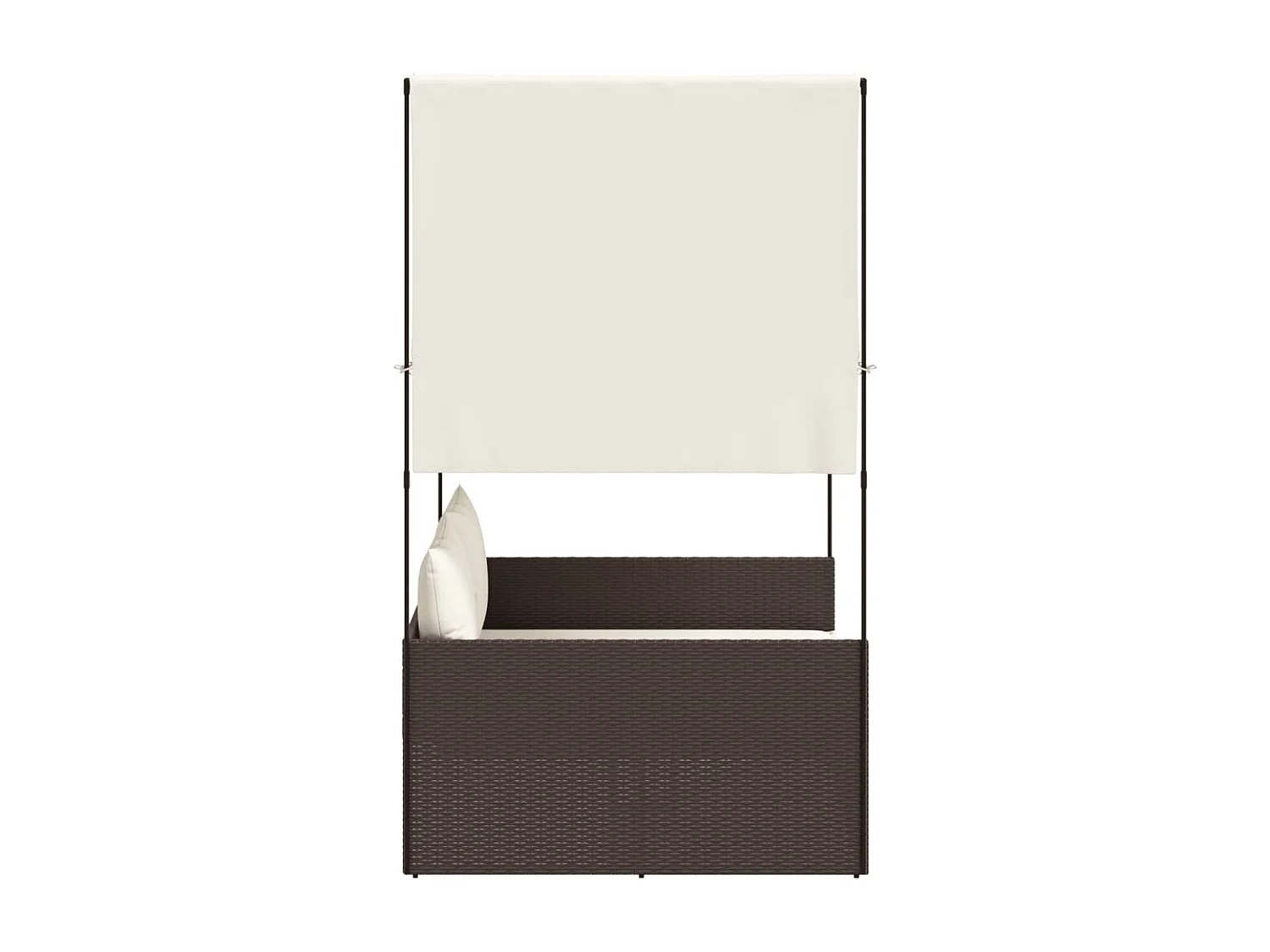 Chaise longue doppia con tetto e tende in resina intrecciata marrone