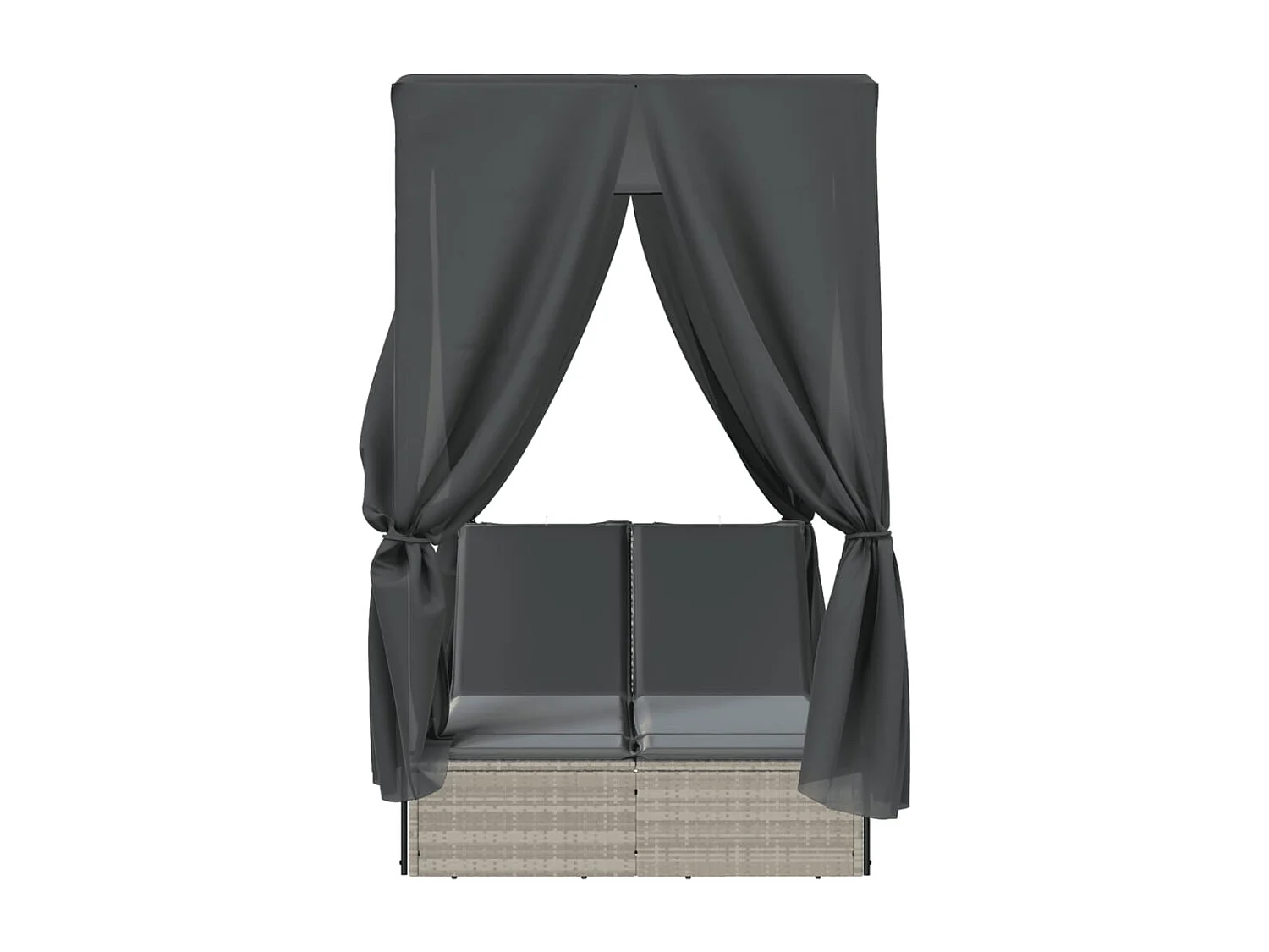 Chaise longue doble con techo y cortinas en ratán sintético gris claro