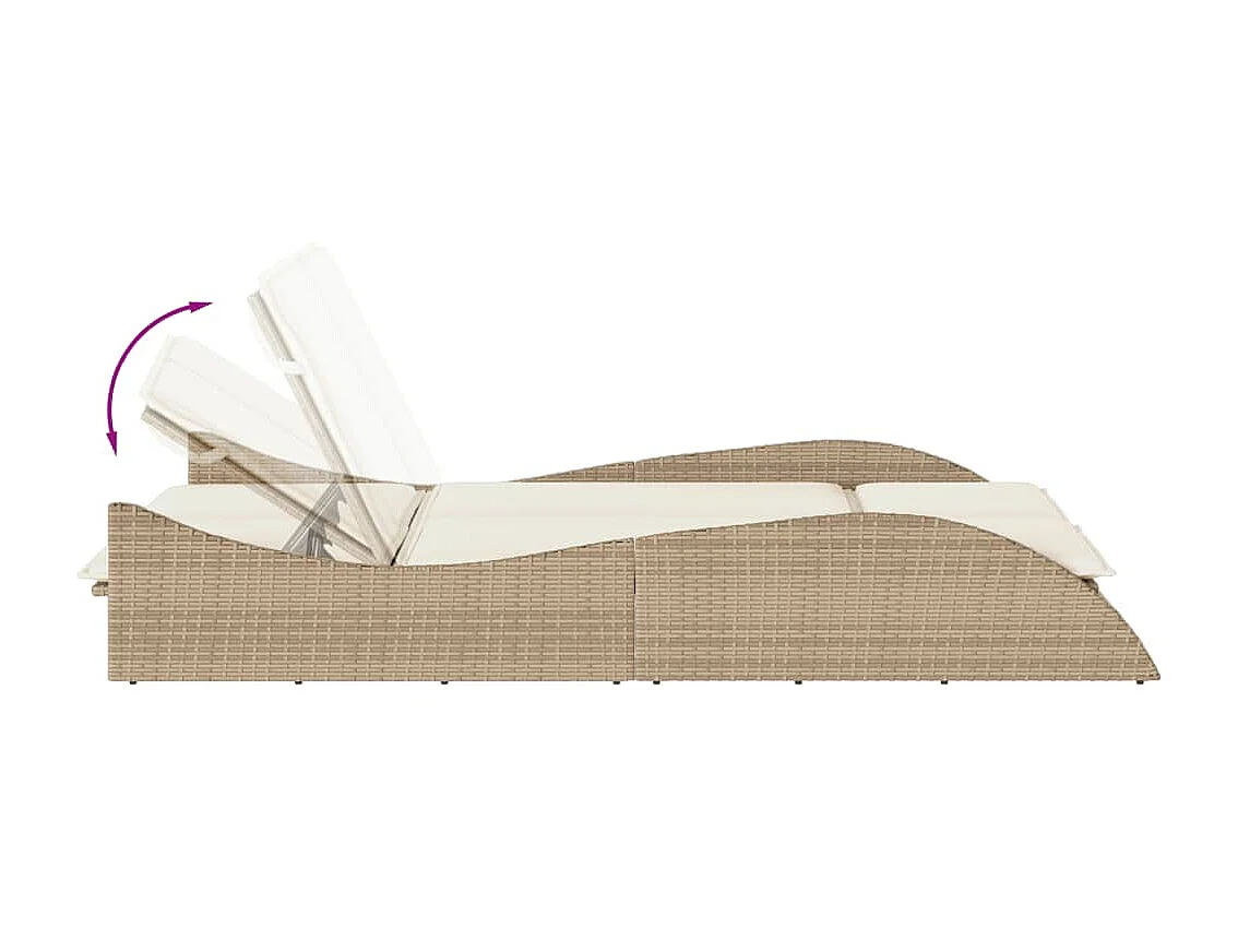 Chaise longue met beige kussens 114x205x73 cm geweven hars