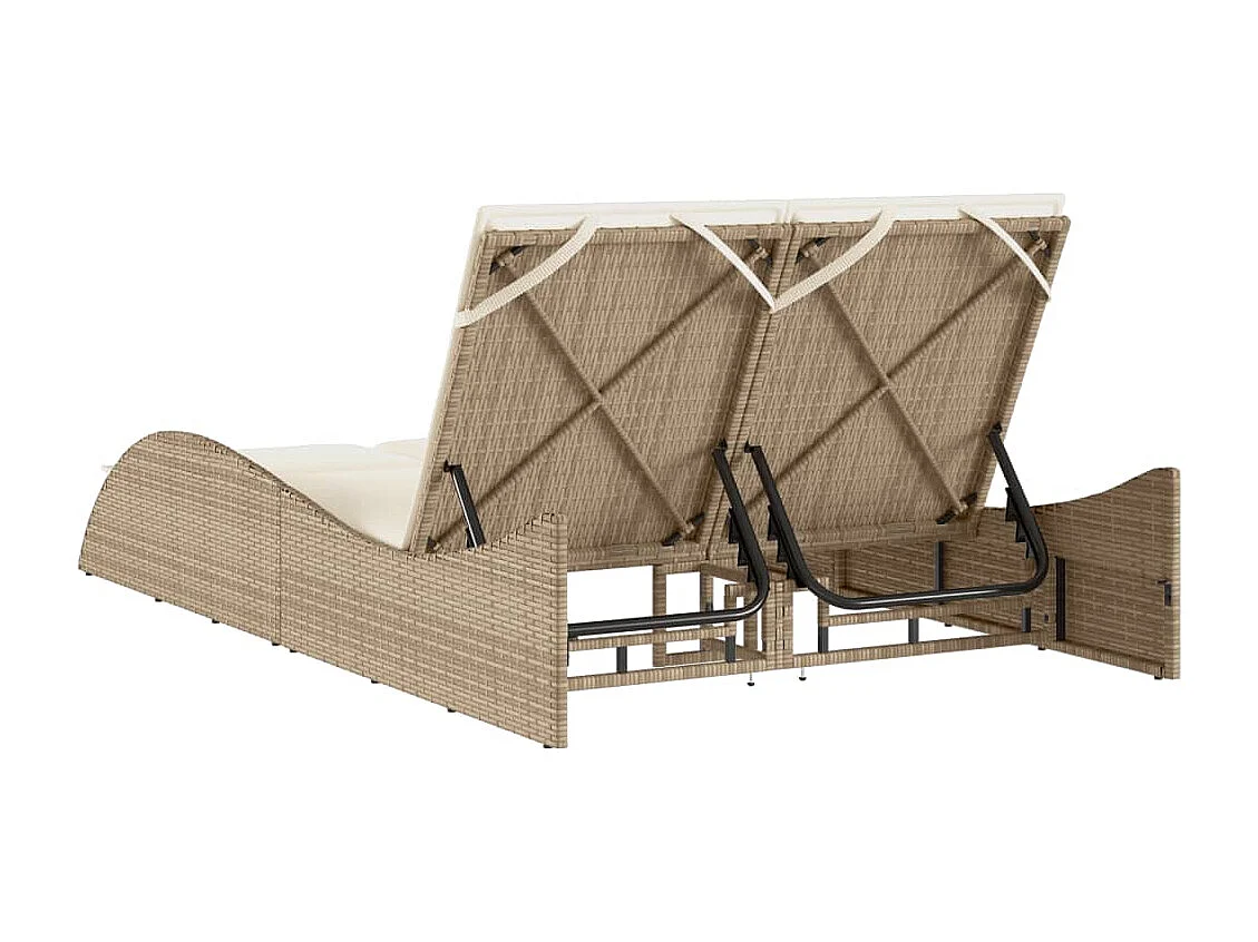 Chaise longue con cuscini beige 114x205x73 cm resina intrecciata